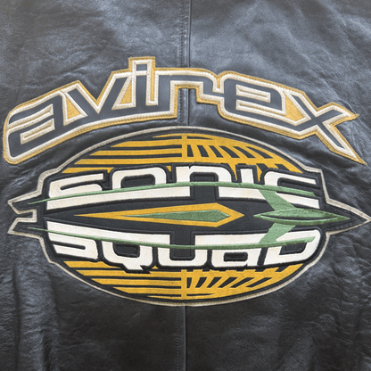 Avirex 'Sonic Squad' Leather Varsity Jacket - L | Large, Black