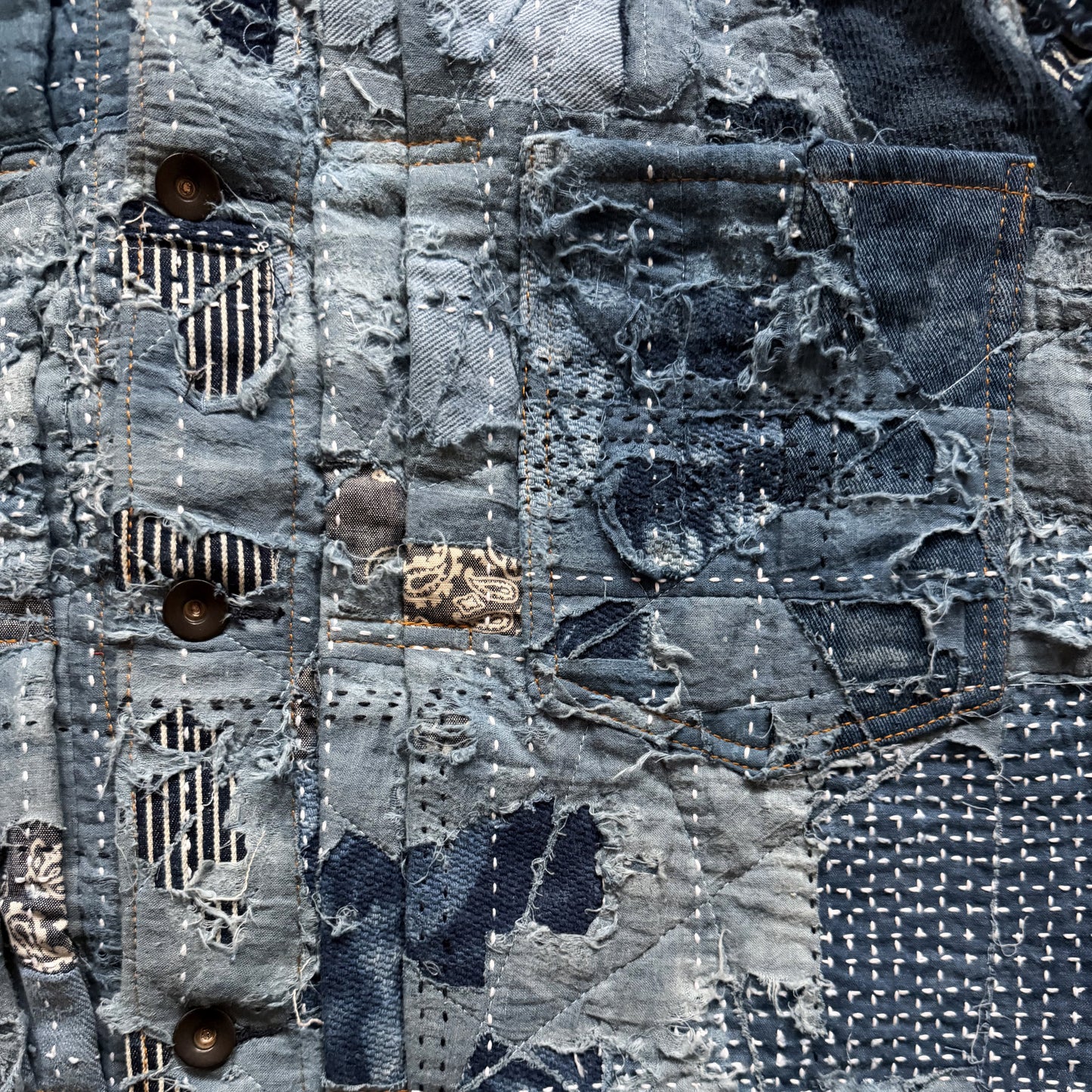 Indigo Boro Sashiko Distressed Denim Trucker Jacket - XL