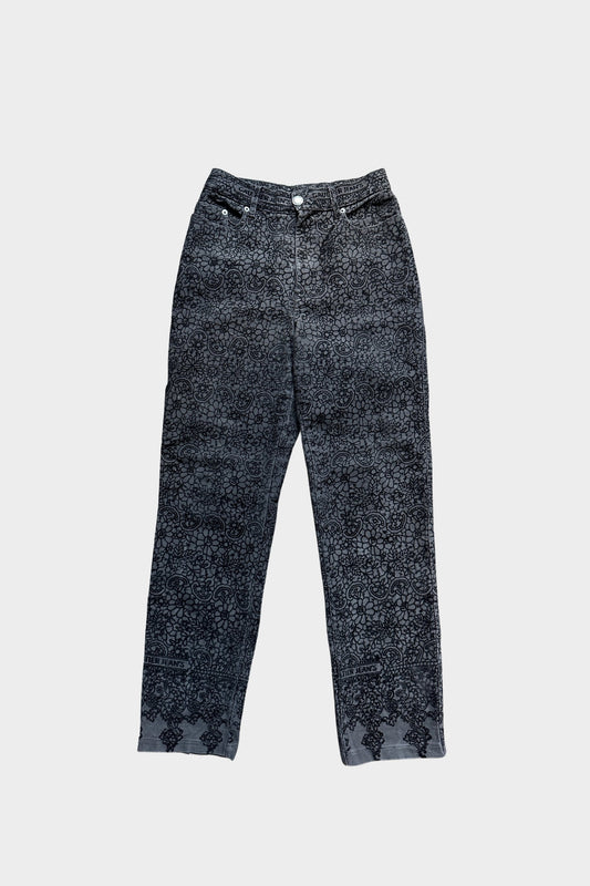 Jean Paul Gaultier 1990s Black Velvet Flocked Denim Jeans