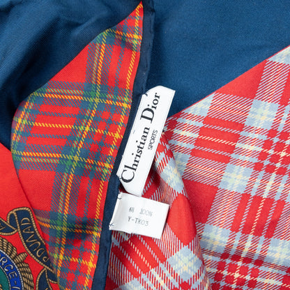 Vintage 90s Dior Tartan Badge Print Silk Scarf | O/S, Red