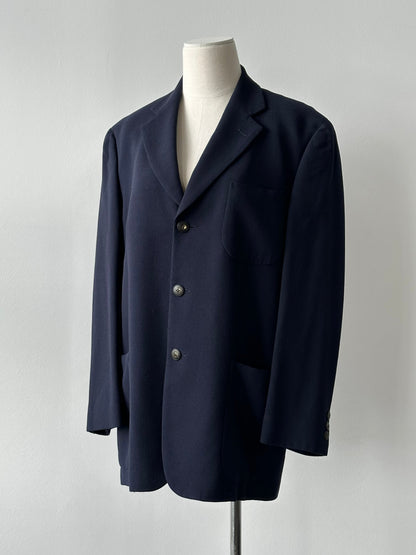 Burberry 1990s Wool Single Breasted Woven Blazer - M