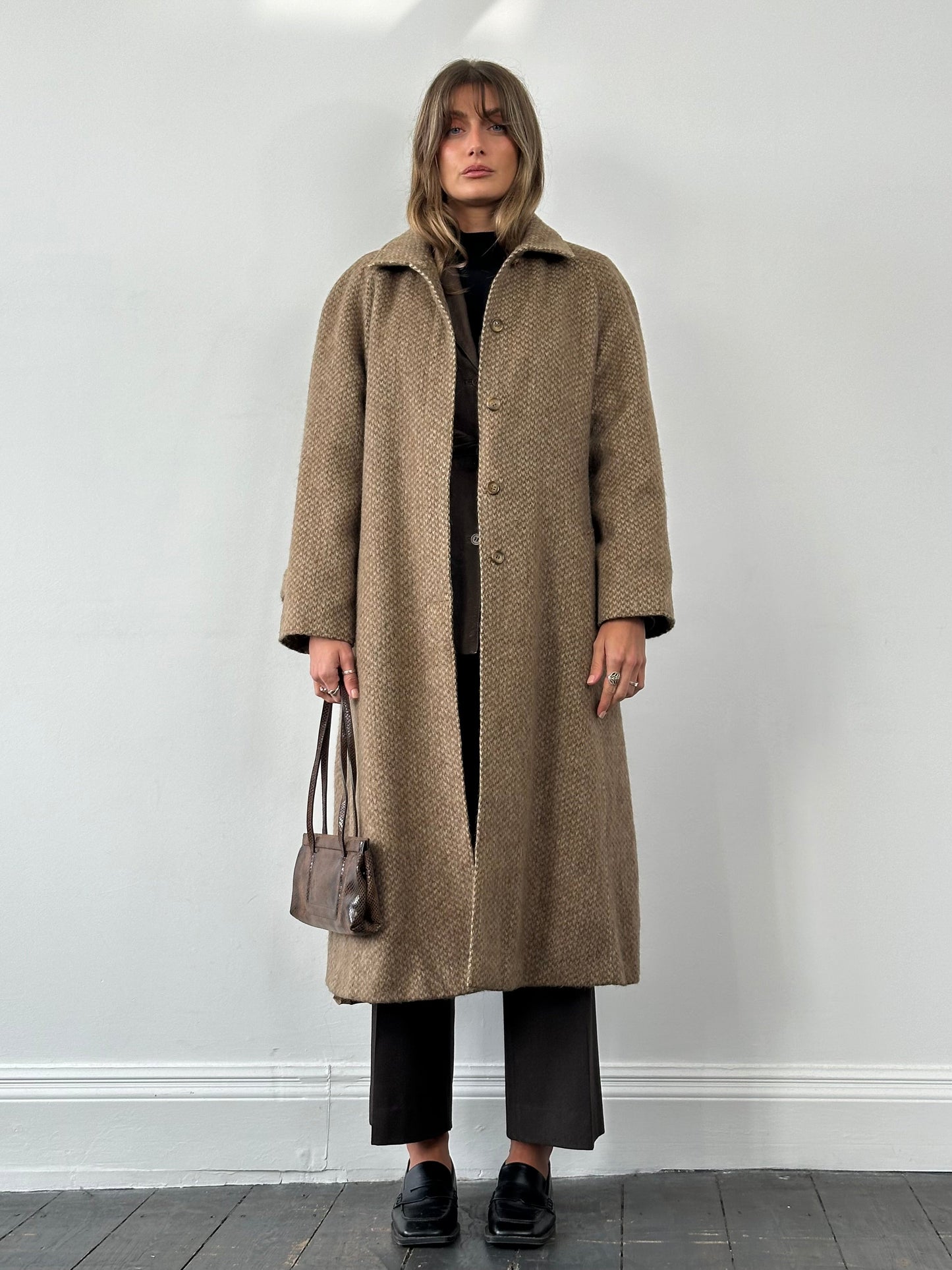 Max Mara Pure Wool Fuzzy Concealed Placket Coat - L