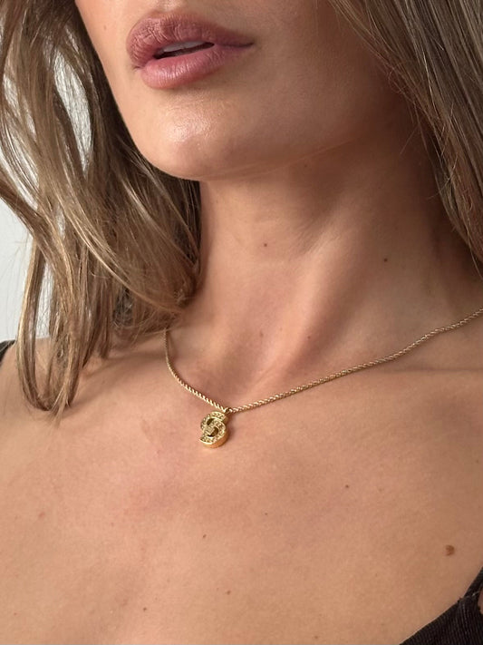 Christian Dior 16” Gold Plated Rhinestone Logo Pendant Necklace