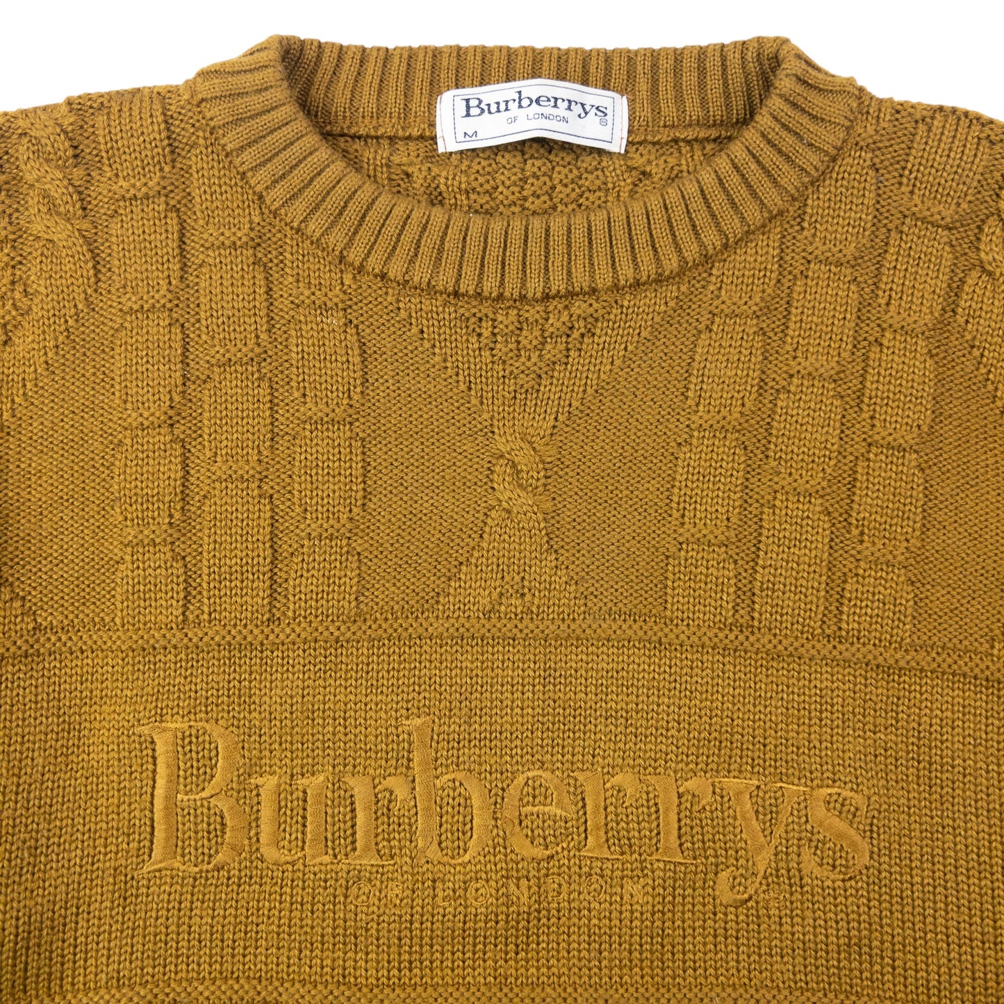 Vintage 90s Burberry Embroidered Cable Knit Jumper Size M | Medium, Multicoloured