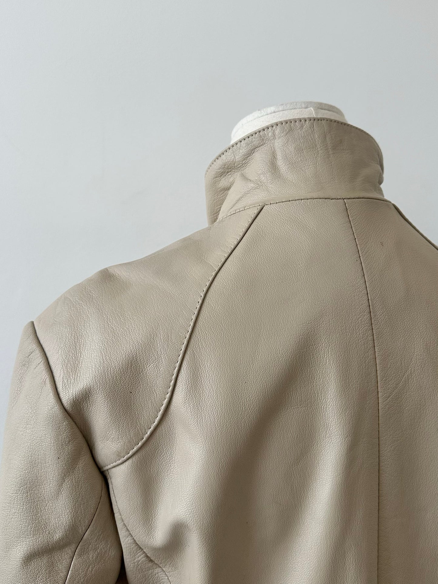 Vintage 2000s High Neck Leather Trench Coat - S