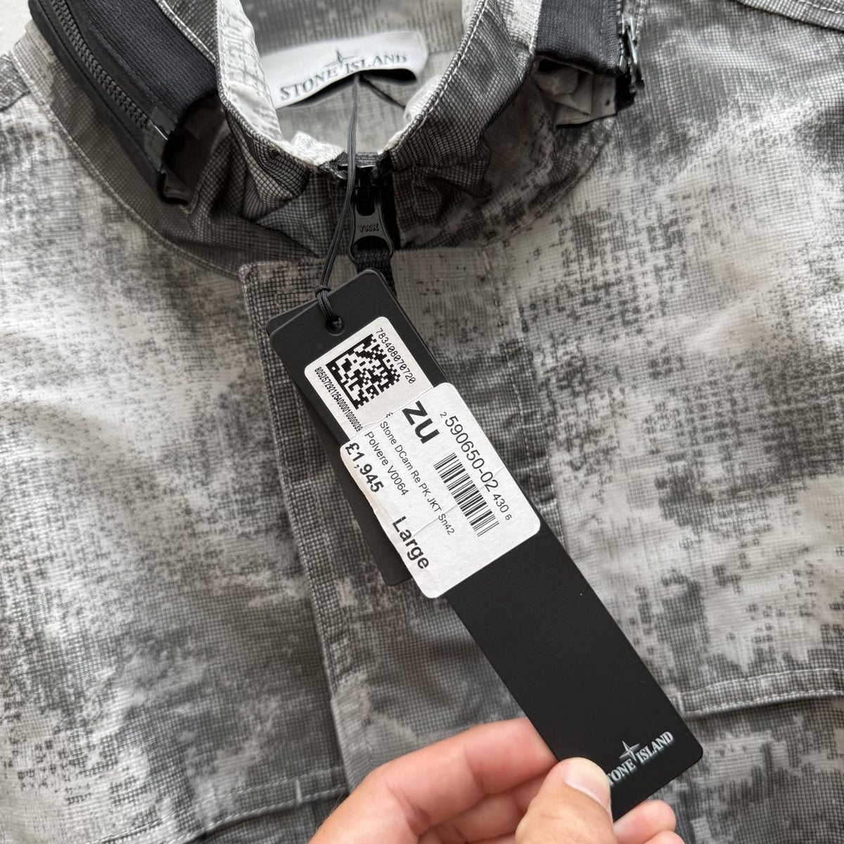 Stone Island 2024 DSM Dissolving Grid Camo Mesh reflective Nylon Parka Jacket (L) | Large, Camo