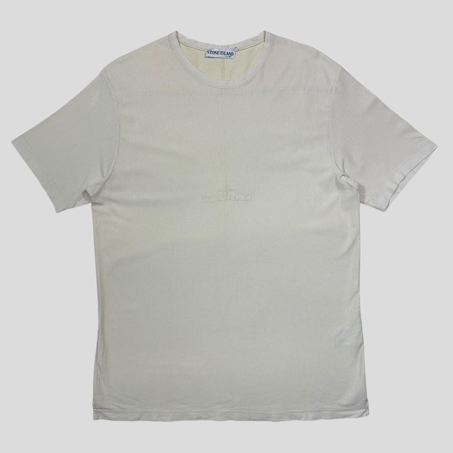 Stone Island 2003 Textured Cotton Embroidered Spellout T-shirt - L/XL