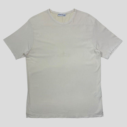 Stone Island 2003 Textured Cotton Embroidered Spellout T-shirt - L/XL