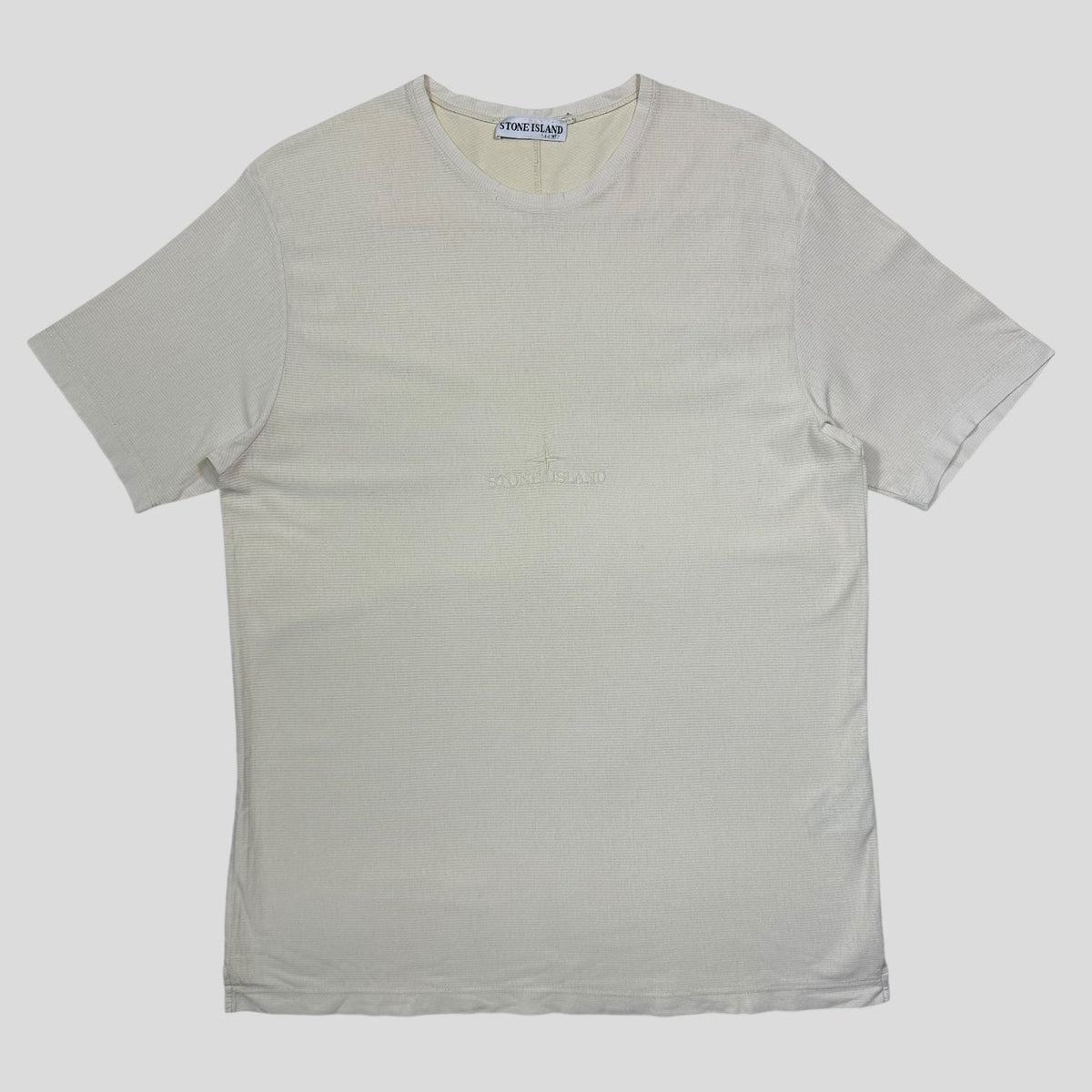 Stone Island 2003 Textured Cotton Embroidered Spellout T-shirt - L/XL | XL, Beige
