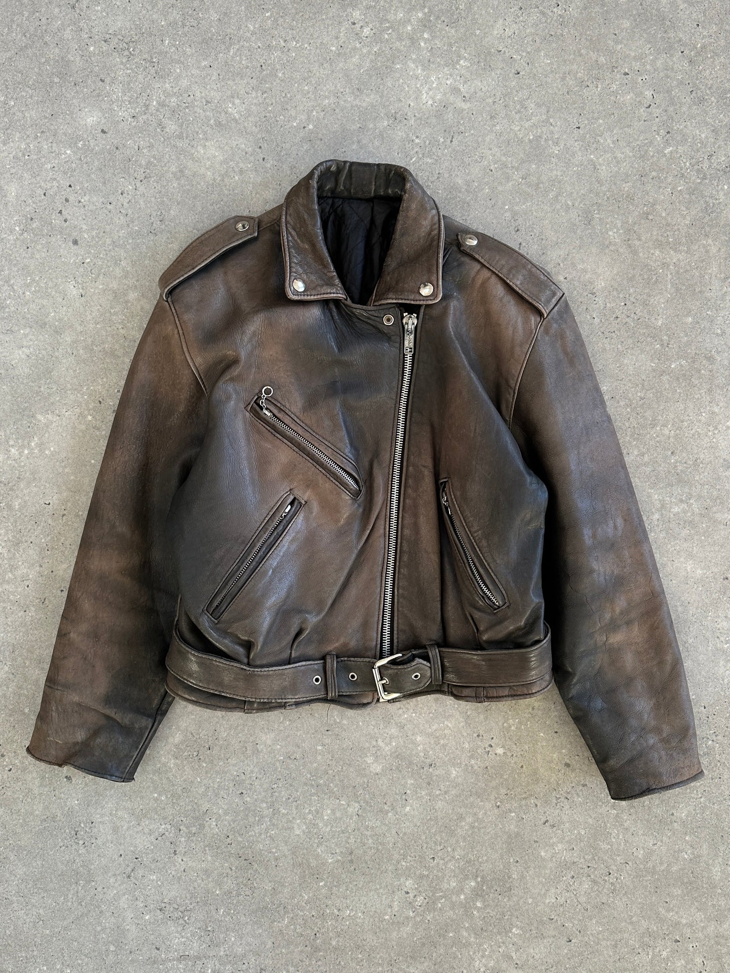 Vintage 1980s Distressed Leather Biker Jacket - S