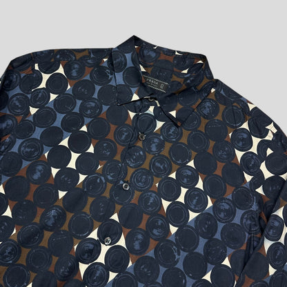 Prada Milano 2006 Diamond and Dots Plaid Abstract Print Shirt - M/L | Default Title, Navy