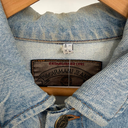 1990s armani jeans distressed denim trucker jacket | O/S, Blue