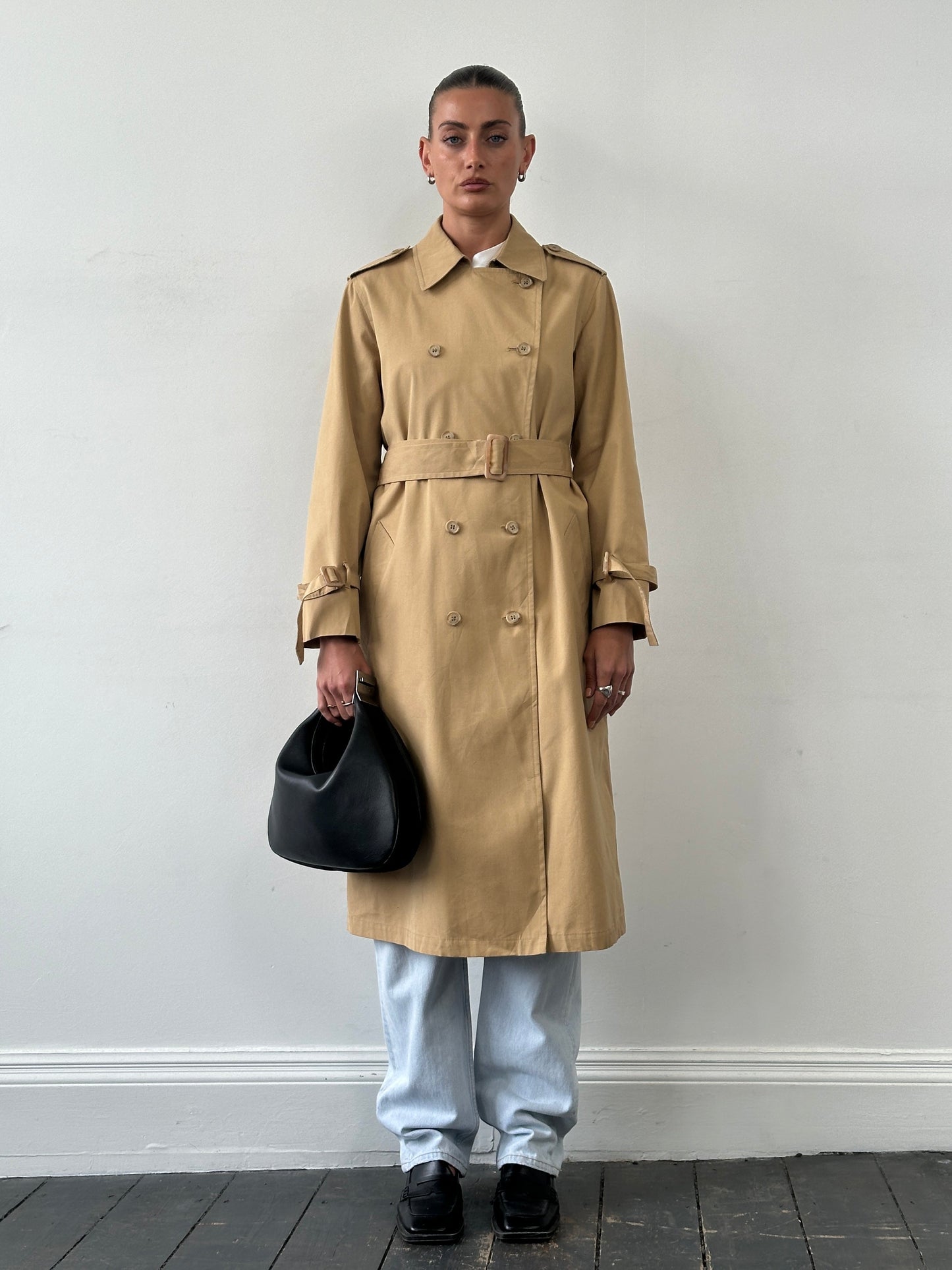 London Fog Cotton Double Breasted Belted Trench Coat - M