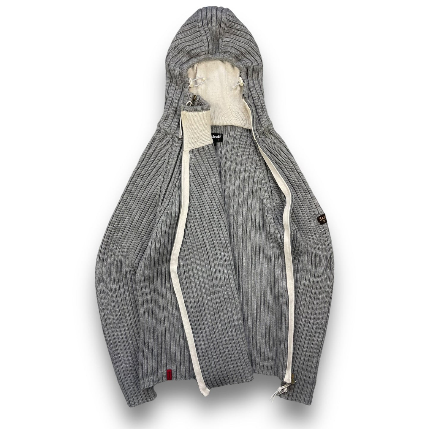 2000's Schott NYC Dual Zip Knitted Balaclava Hoodie (L) | Default Title, Grey
