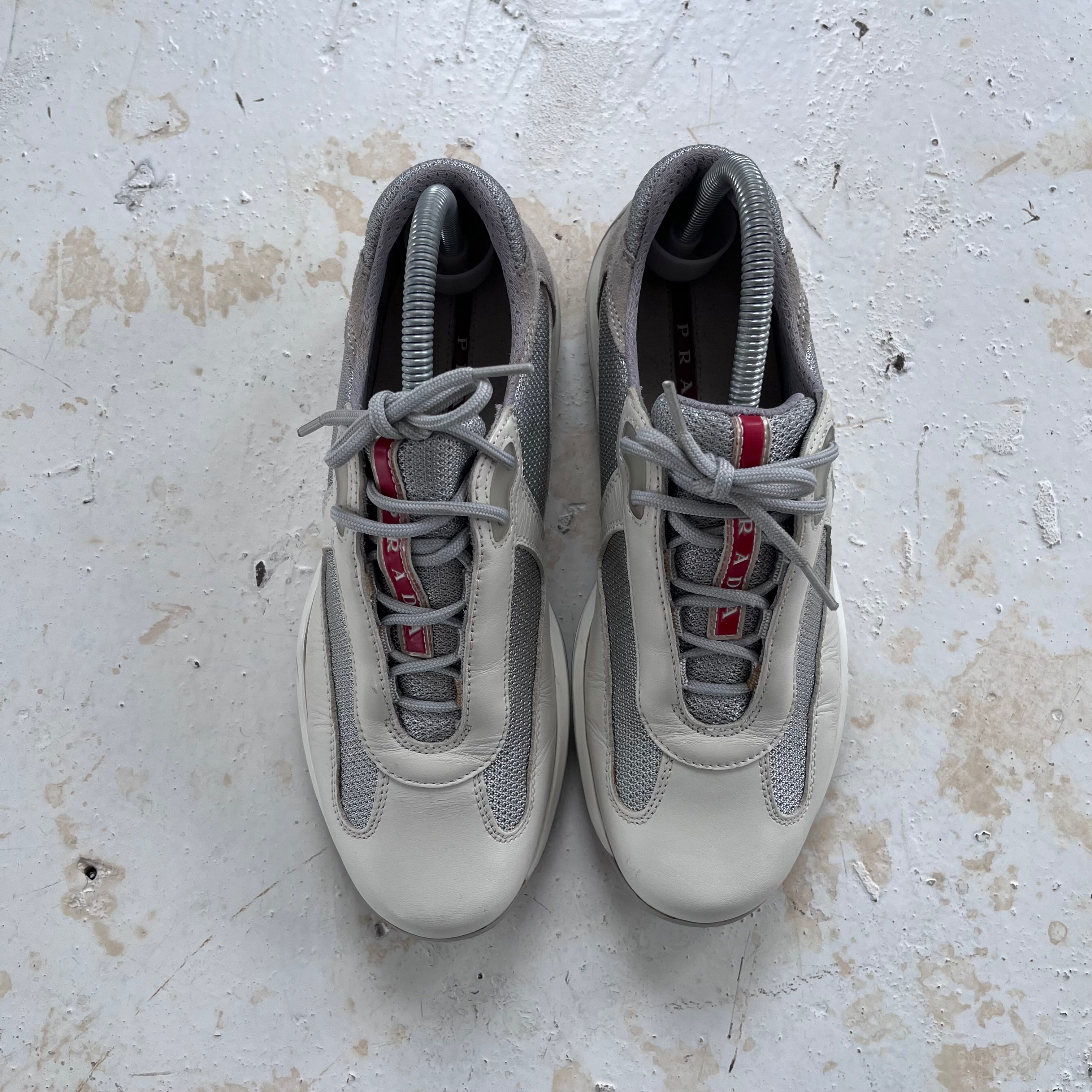 2000s prada sport americas cups matte leather trainers | WHITE