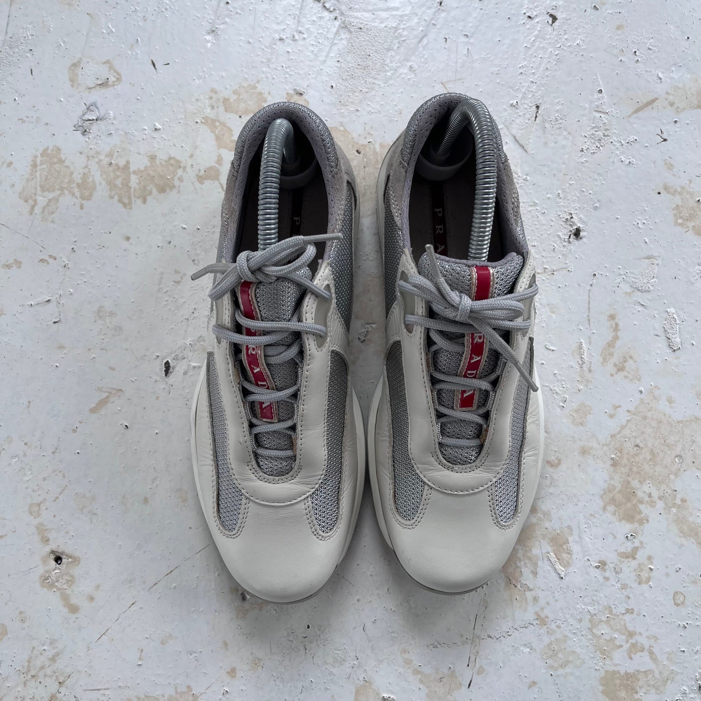2000s prada sport americas cups matte leather trainers | WHITE, White/Grey