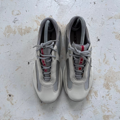 2000s prada sport americas cups matte leather trainers | WHITE, White/Grey