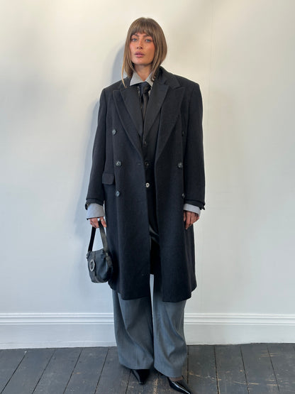 Vintage 1980s Pure Wool Double Breasted Coat - L