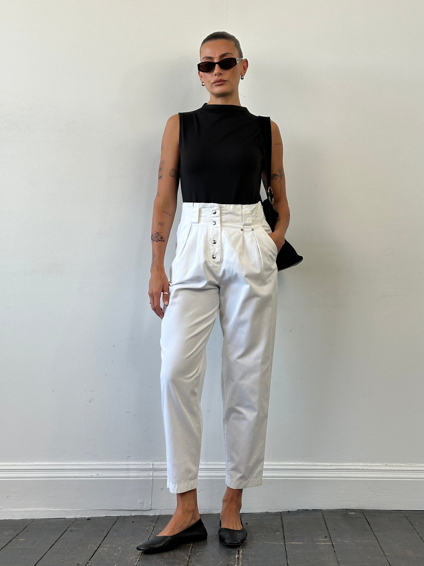 Vintage 1990s Pure Cotton High Waisted Tapered Trousers - W26