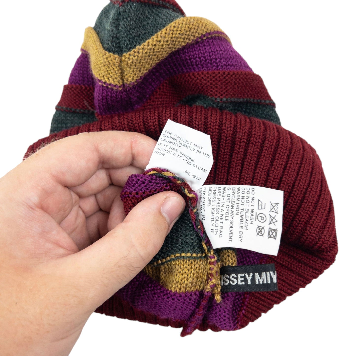 Vintage 2000s Issey Miyake MEN Striped Wool Beanie Hat | O/S, Multicolor