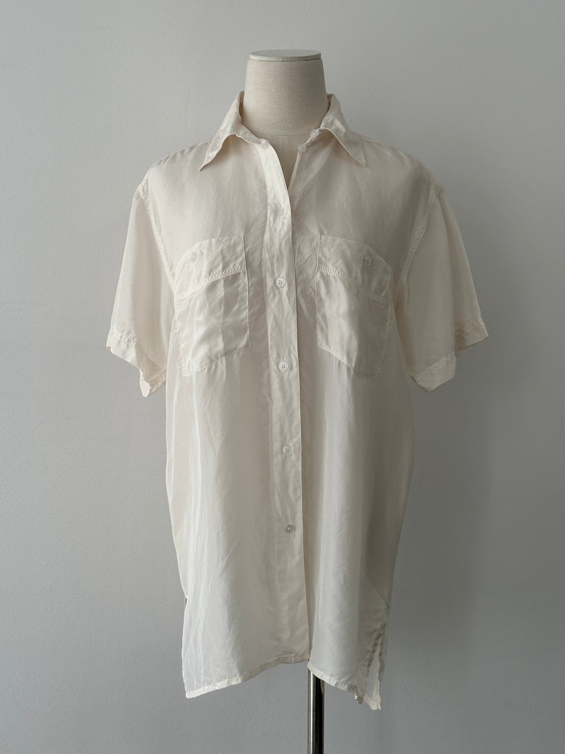 Vintage 1990s Pure Silk Short Sleeve Shirt - M