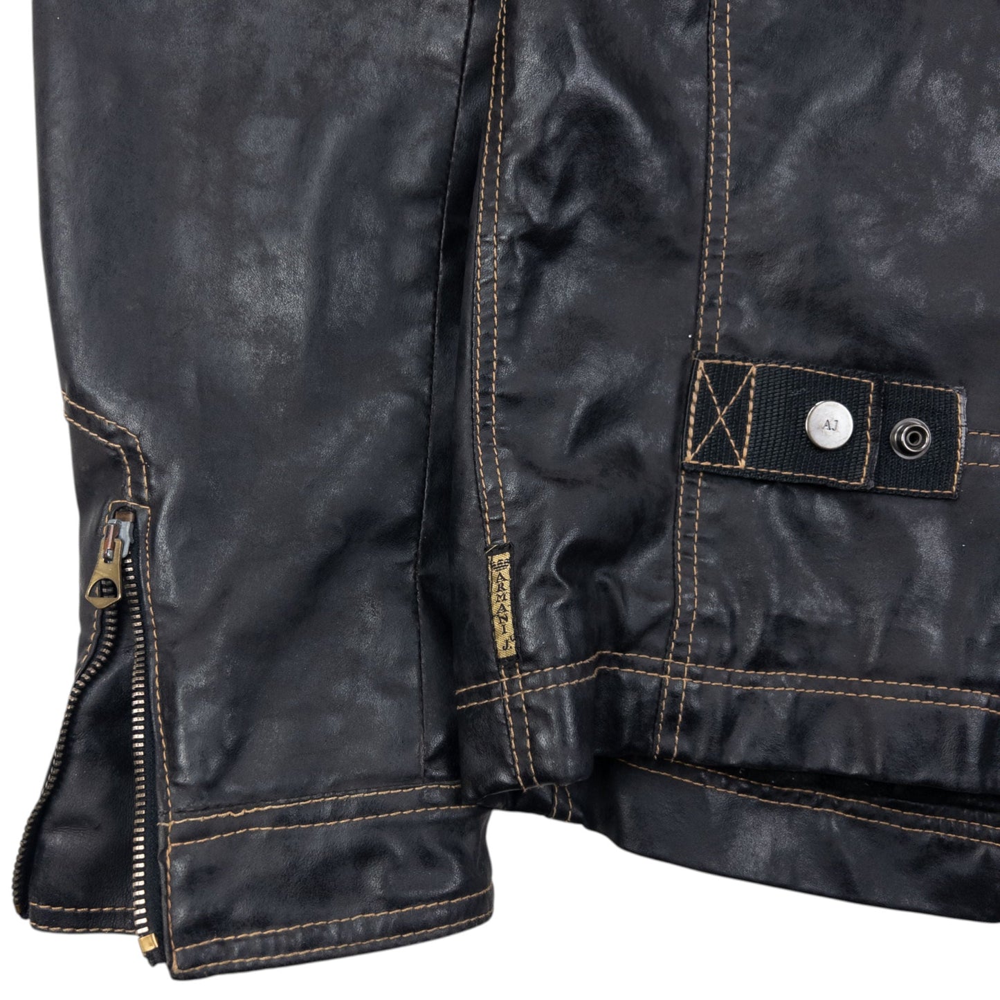 Vintage Armani Jeans Leather Biker Jacket Size S