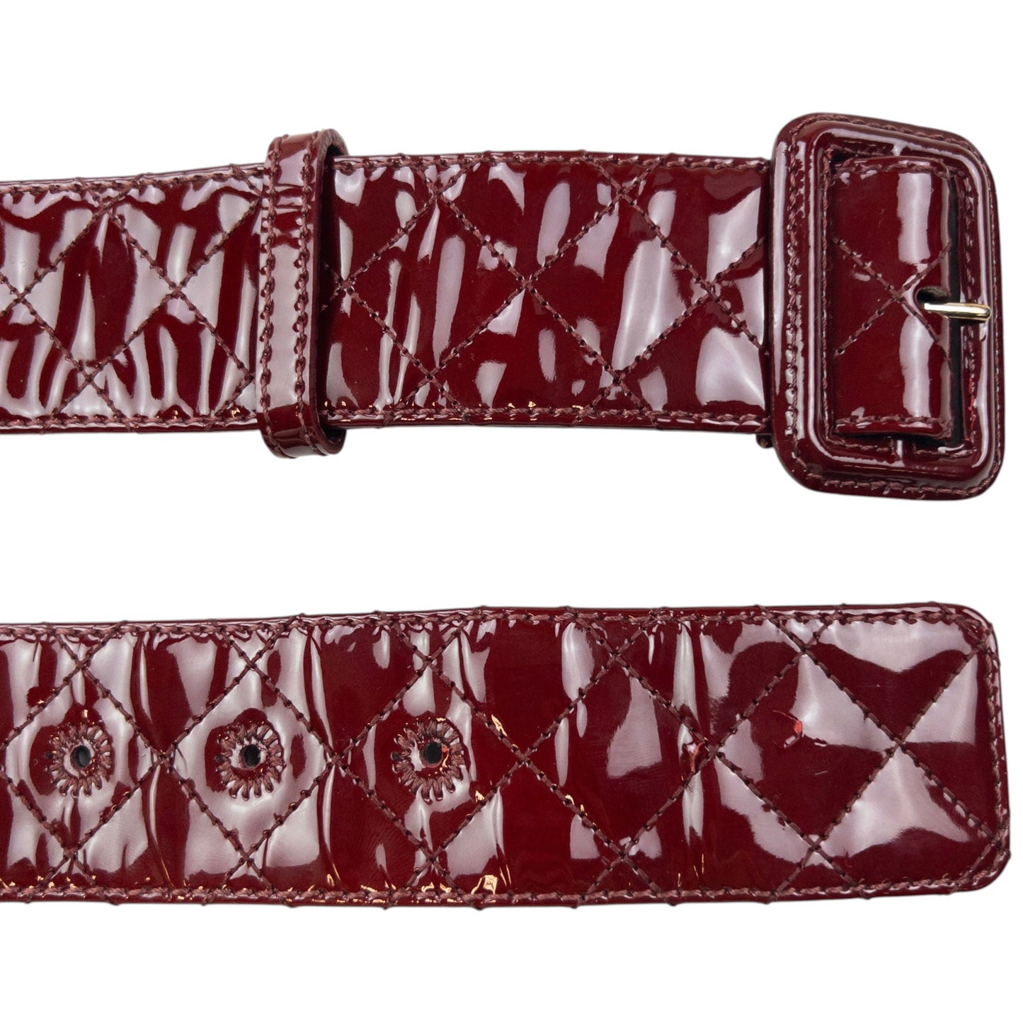 Vintage 2000s Burberry Quilted Patent Leather Belt Size L | O/S, Burgundy