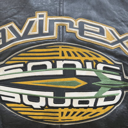 Avirex 'Sonic Squad' Leather Varsity Jacket - L | Large, Black