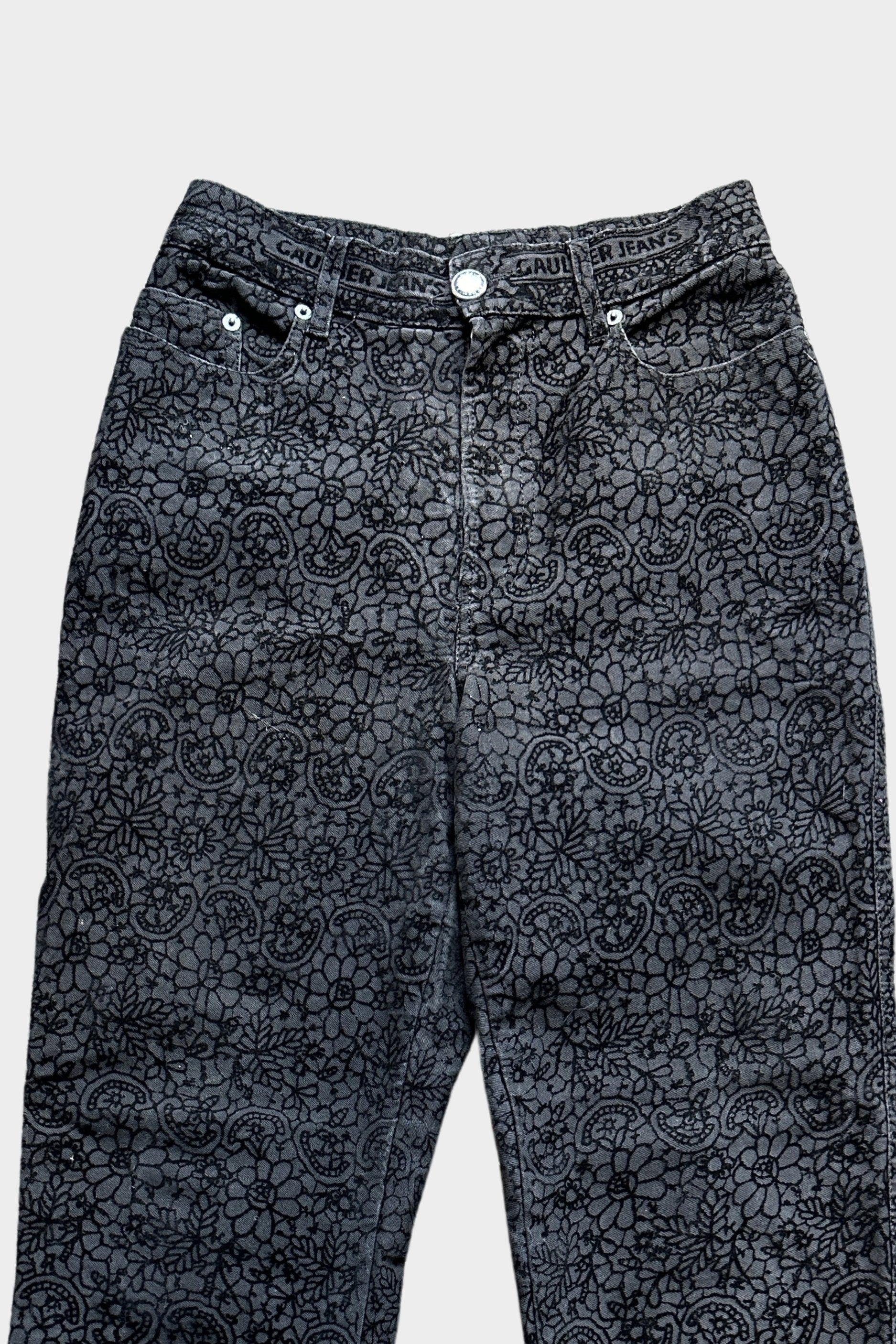 Jean Paul Gaultier 1990s Black Velvet Flocked Denim Jeans – Known 