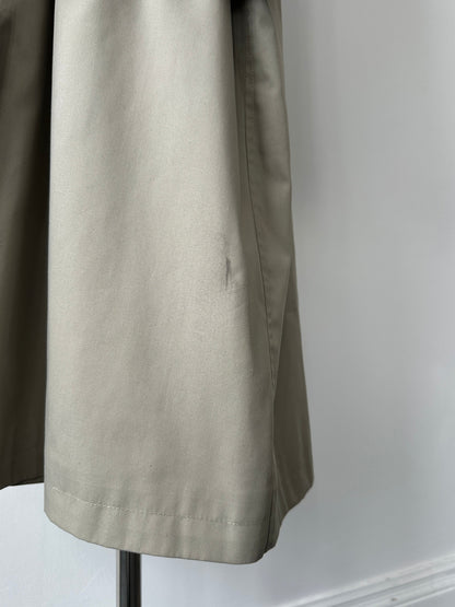 Vintage Italian 1990s high neck belted trench coat in XL, featuring classic style and timeless design with a fitted silhouette.