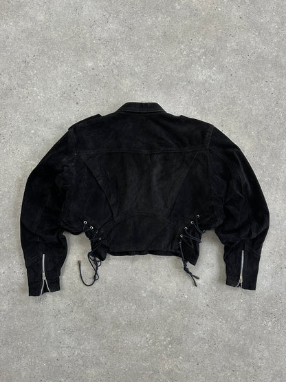 French Vintage 1980s Suede Cropped Biker Jacket - S/M