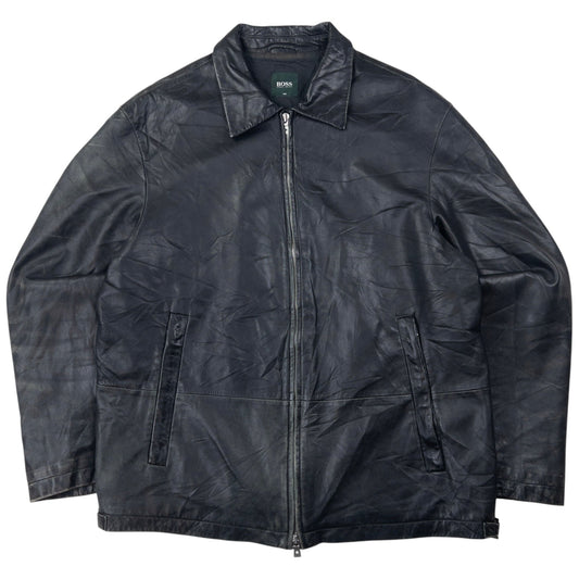 Vintage Hugo Boss Zip Up Leather Jacket Size L