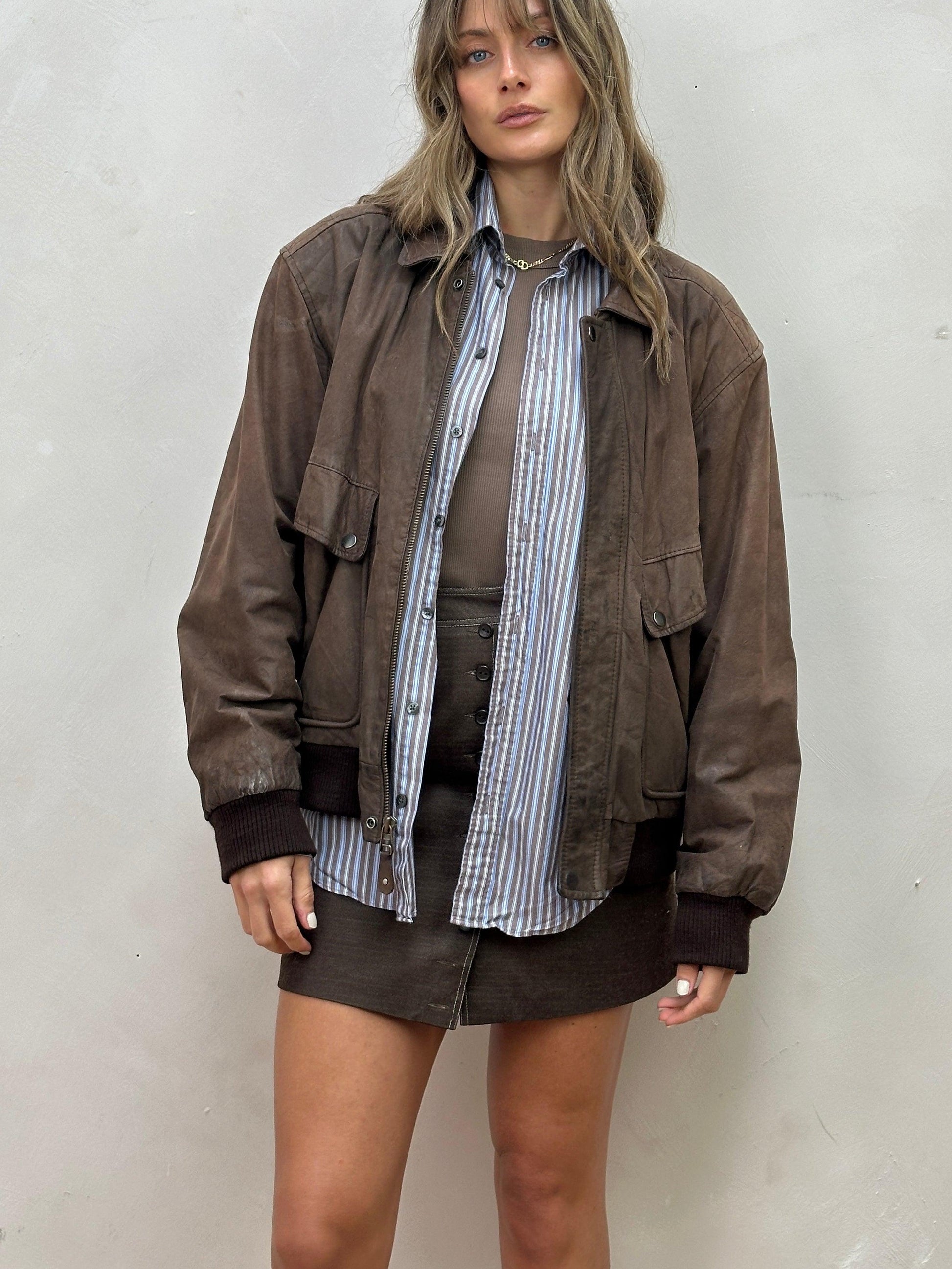 Vintage Distressed Leather Bomber Jacket - L - Known Source