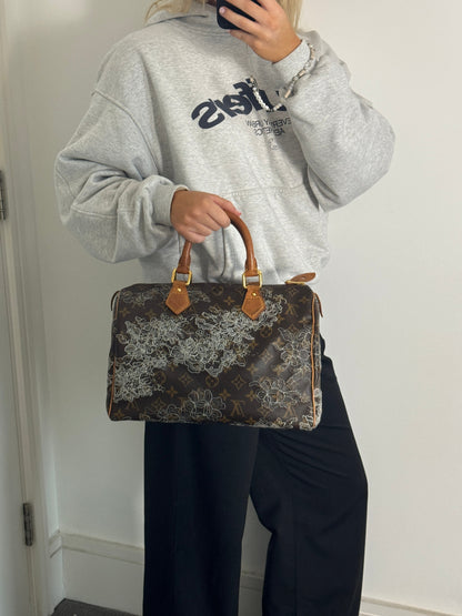 Limited Edition 2007 Louis Vuitton Speedy 30 Dentelle Embroidery Handbag (RARE) | O/S, Gold
