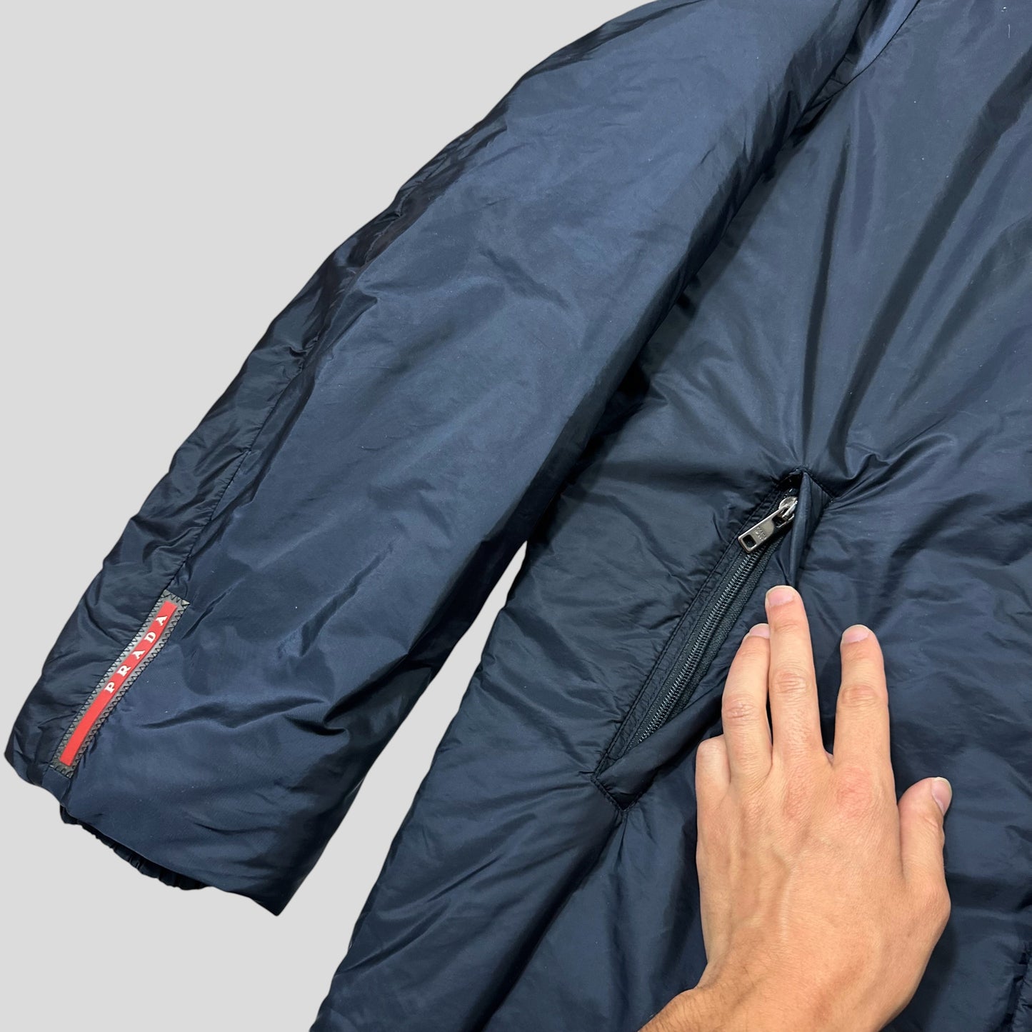 Prada 2015 Red Tab Nylon Padded Technical Parka Coat - L/XL | Default Title, Navy