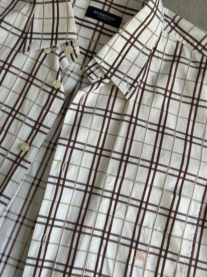 Burberry Check Cotton Logo Short Sleeve Shirt - L