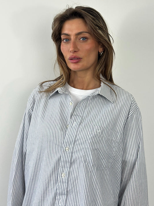 Christian Dior 1990s Cotton Striped Logo Shirt - L