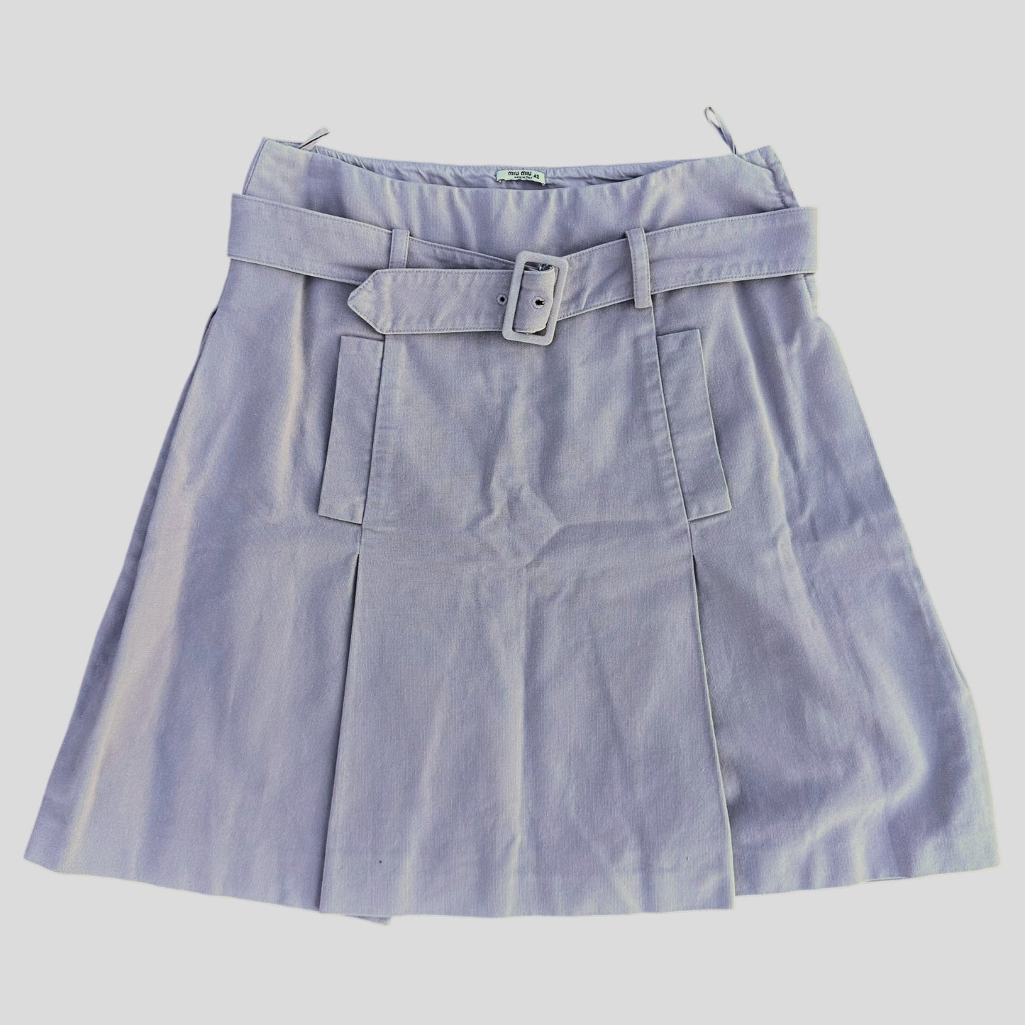 Miu Miu 00’s Lilac Cotton Belted Pleated Pocket Skirt - IT42