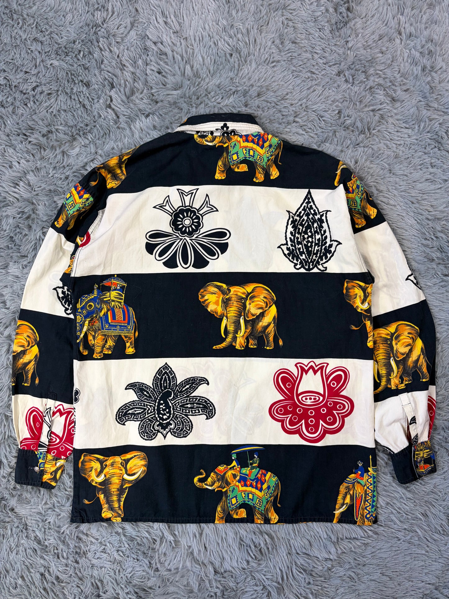 Versace VJC 90’s Regal Striped Elephant Shirt - S/M | S/M, Black, White, Yellow, Red