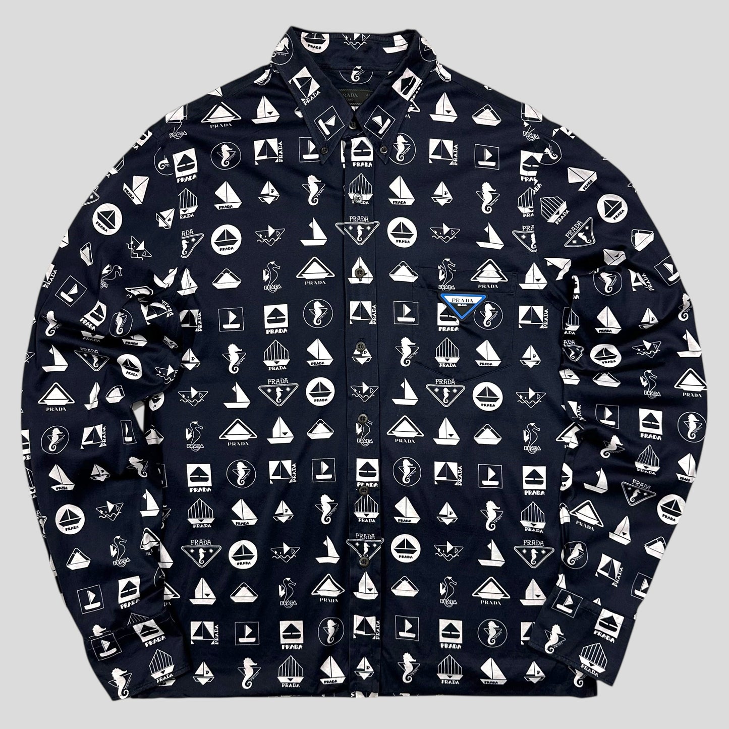 Prada 2018 Rubber Race Logo Sailing Print Shirt - M