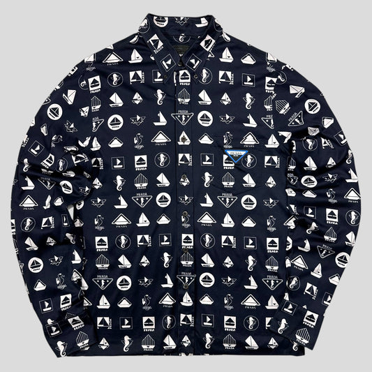 Prada 2018 Rubber Race Logo Sailing Print Shirt - M | Navy