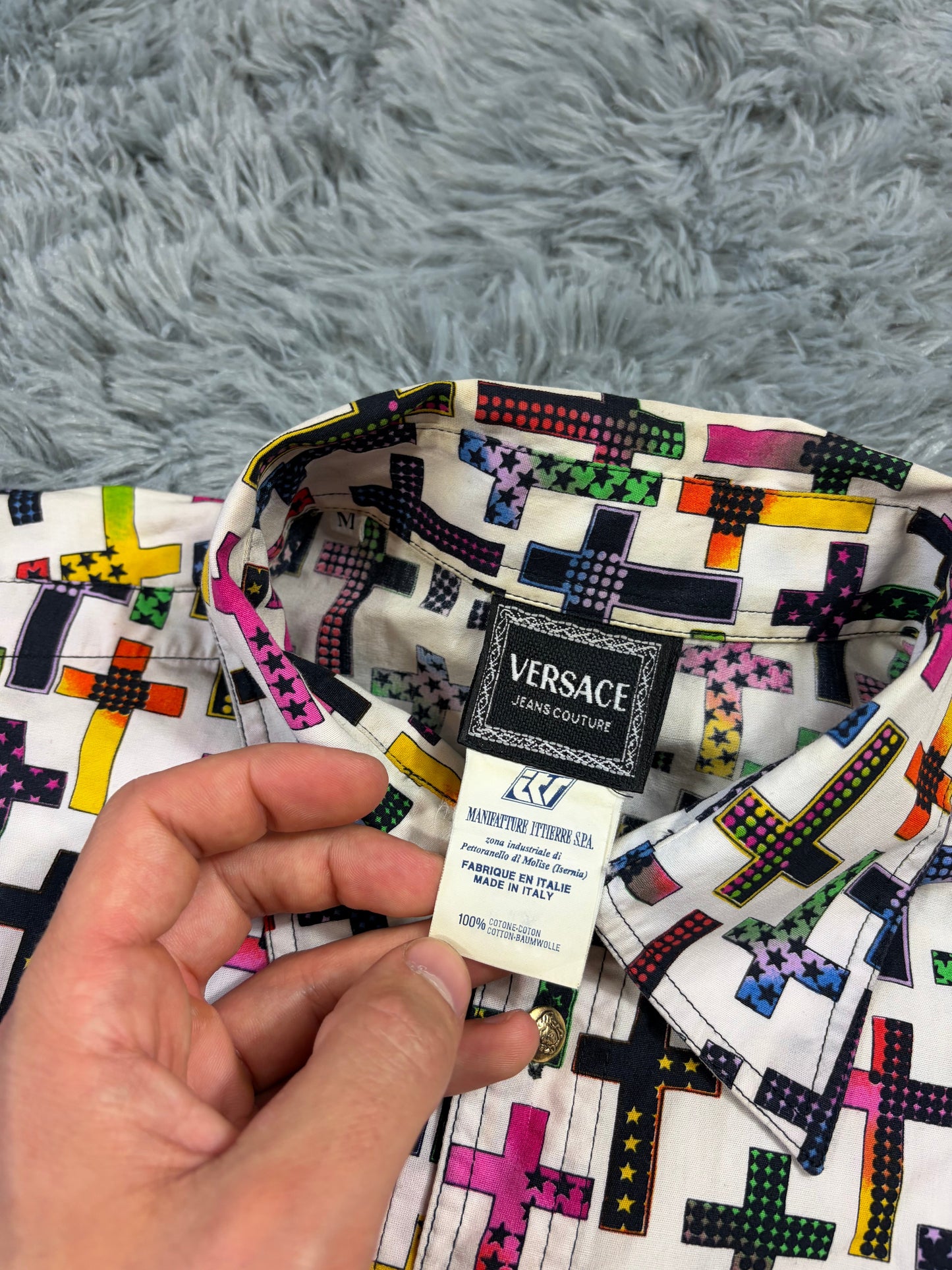 Versace VJC 90’s Rainbow Crosses Medusa Button Shirt - M (L/XL) | O/S, Gold