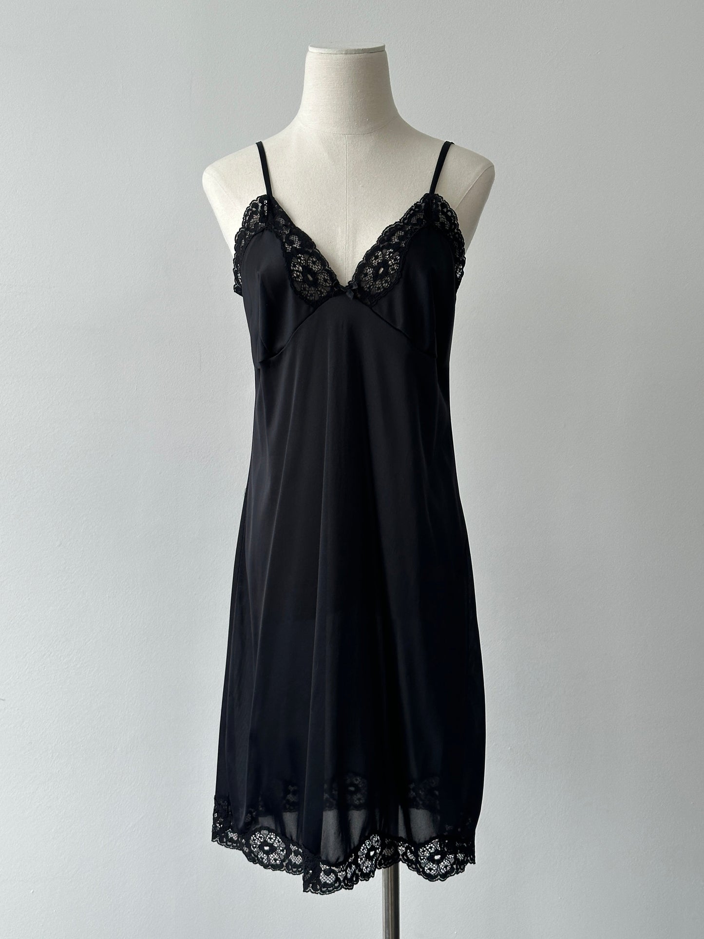 Italian Vintage 1990s Lace Sheer Slip Mini Dress - S