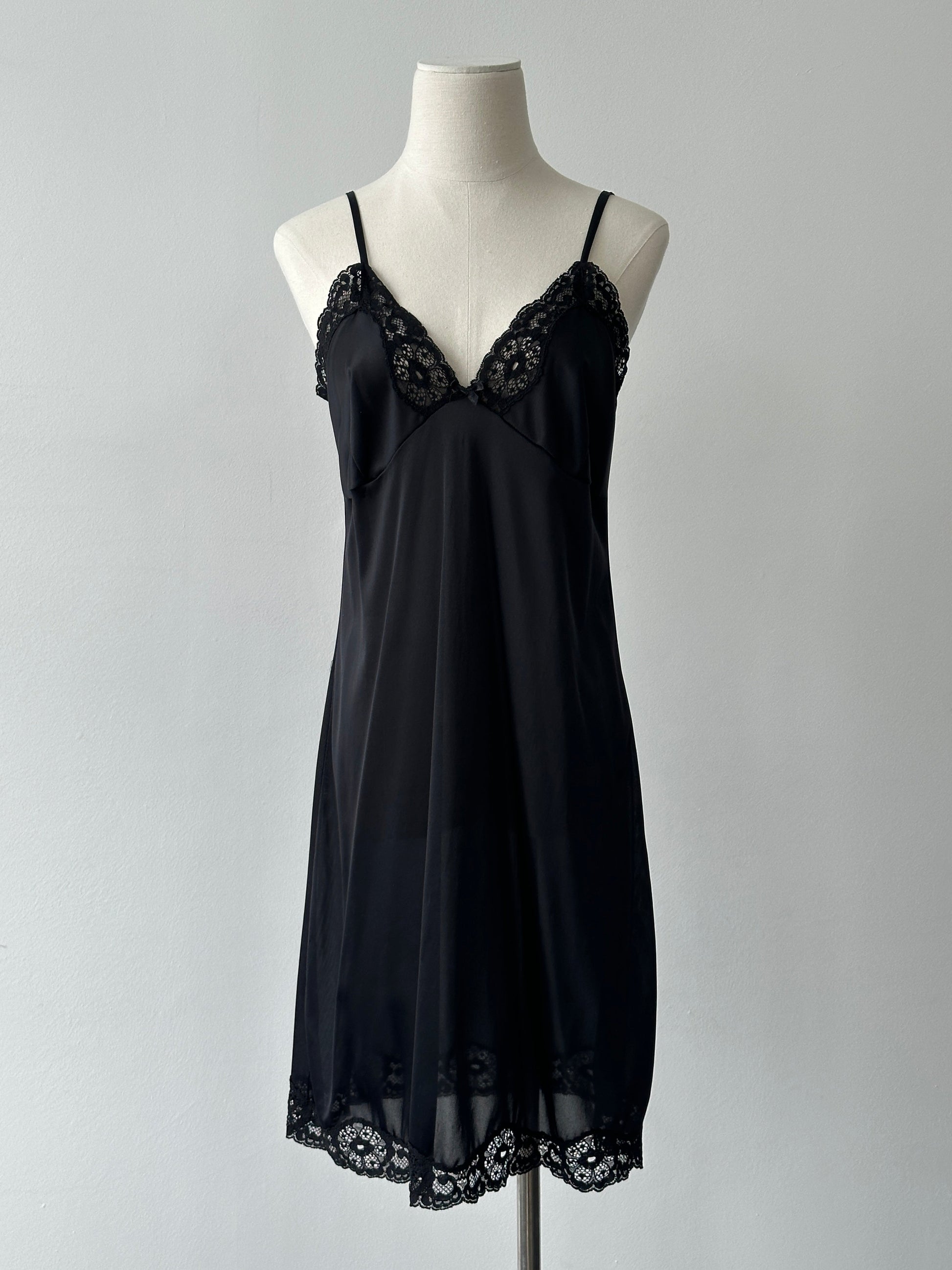 Italian Vintage 1990s Lace Sheer Slip Mini Dress - S