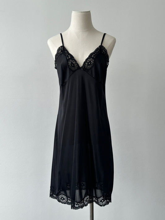 Italian Vintage 1990s Lace Sheer Slip Mini Dress - S