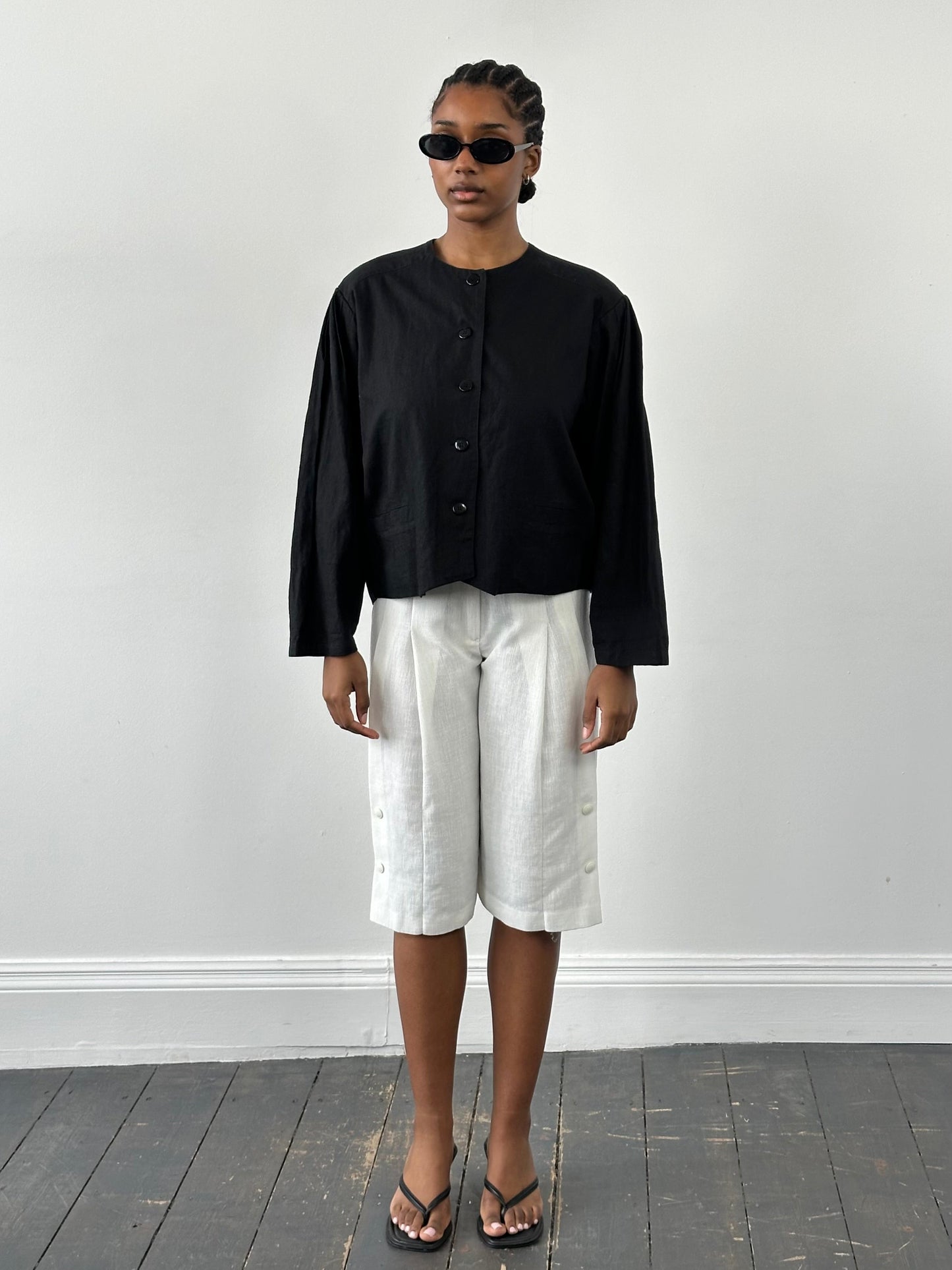 Vintage 1990s Linen Cotton Boxy Crop Jacket – M