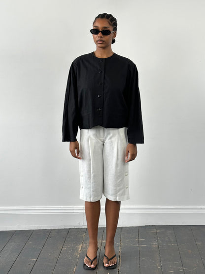 Vintage 1990s Linen Cotton Boxy Crop Jacket – M
