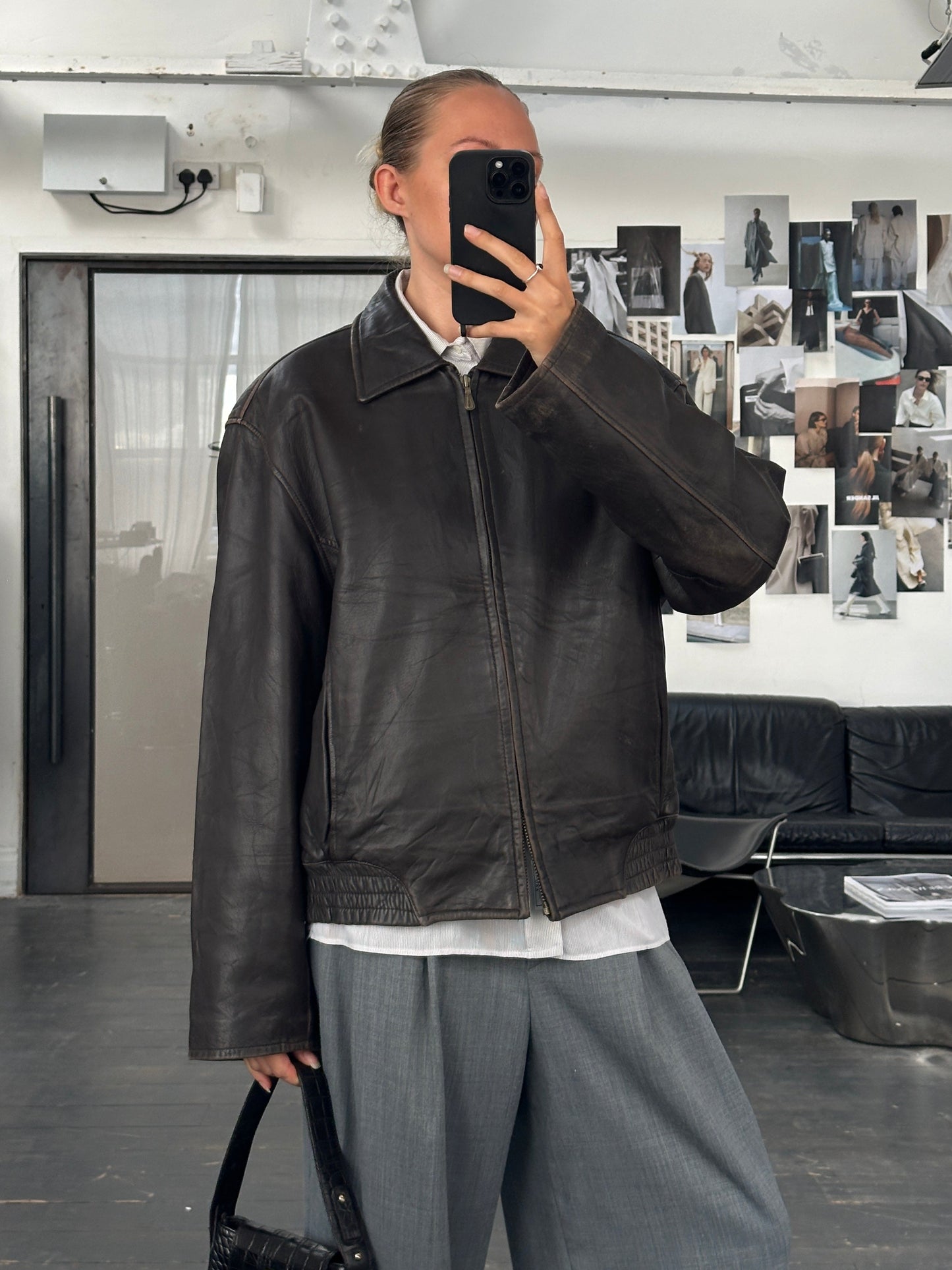 London Fog 1990s Distressed Leather Jacket - L