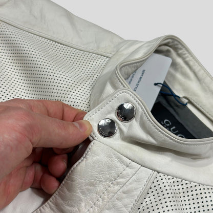 Gucci 2010 Nappa Leather Café Racer Perforated Panelled Biker Jacket - IT54 (L) | Default Title, White