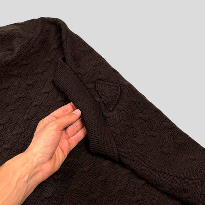 Prada 2024 Triangle Logo Cashmere Collared Cable-knit - L/XL | O/S, Brown